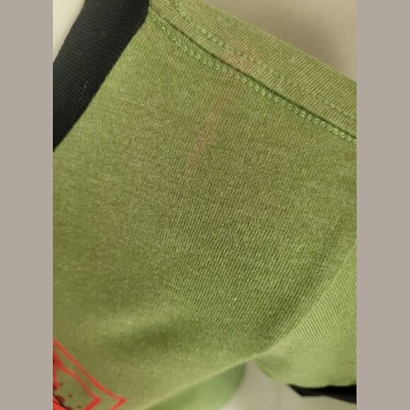 Super Girl Distressed Graphic Ringer Tee Juniors/Women's M - Olive Green New - Picture 9 of 11